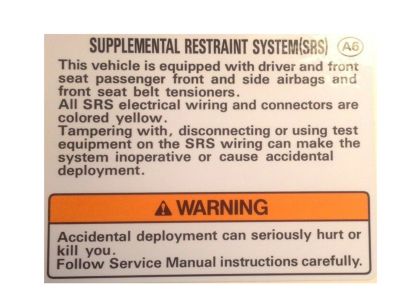 Acura 77871-SZ3-A60 Label, SRS Warning