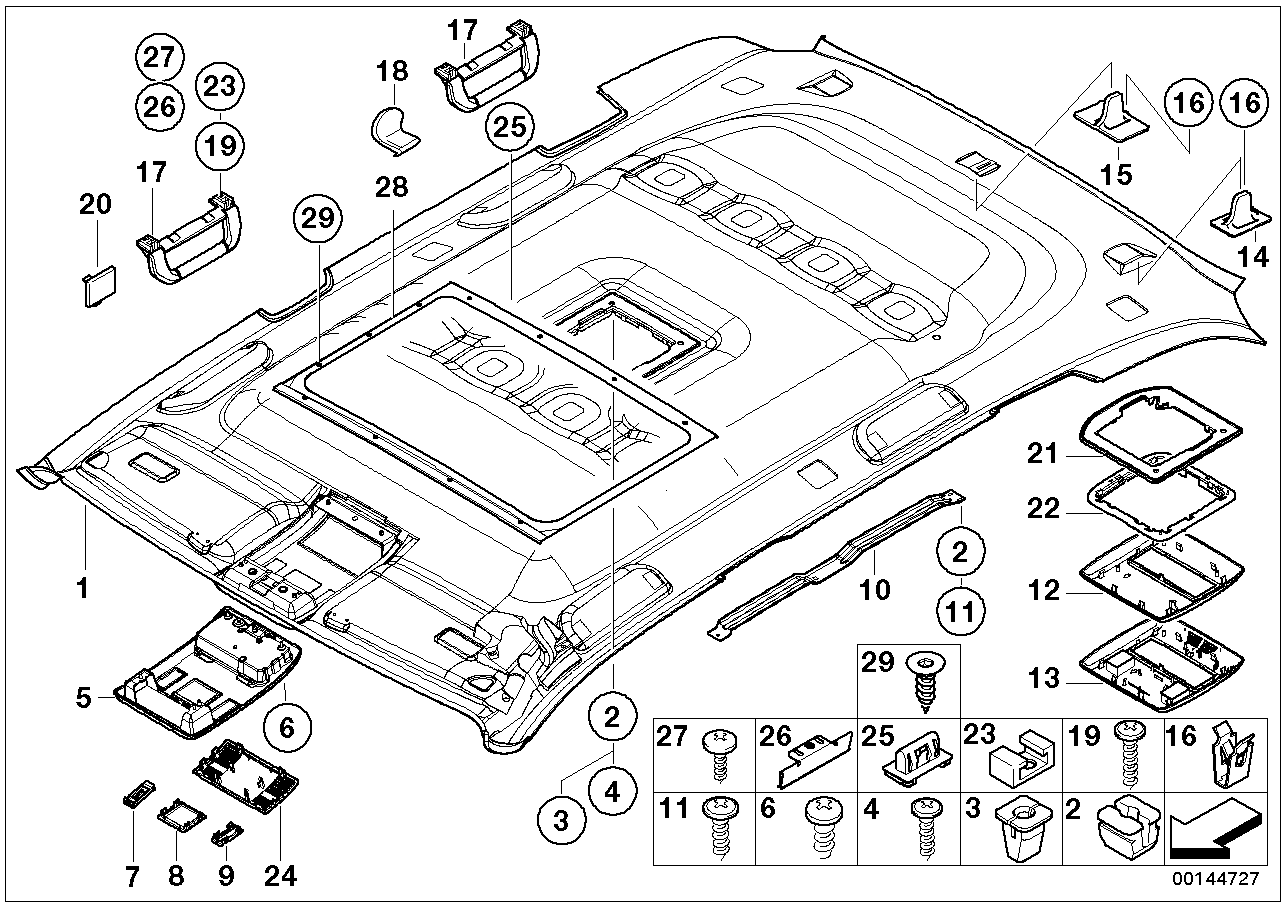 BMW 51-44-7-001-381 Cover, Console, Head Lining, Rear