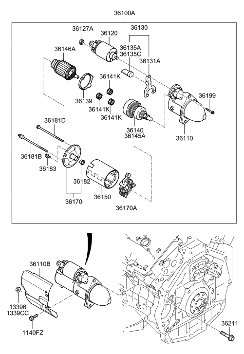 Hyundai 36180-2F350 Bracket-Starter, RR