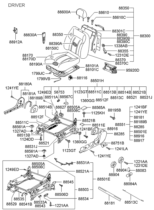 Hyundai 88301-3D510 Frame Assembly-Front Seat Back Driver
