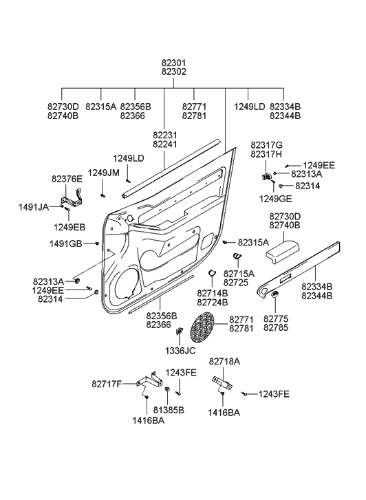 Hyundai 82301-39051-PY Panel Complete-Front Door Trim, LH