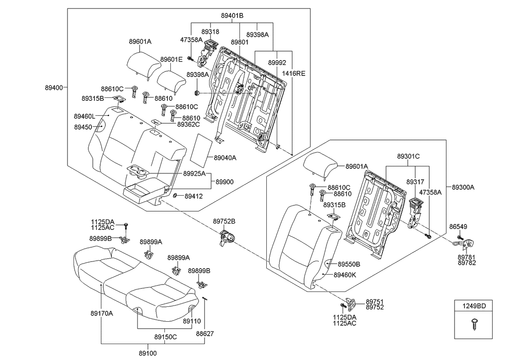 Hyundai 89300-2L300-JCA Back Assembly-RR Seat LH