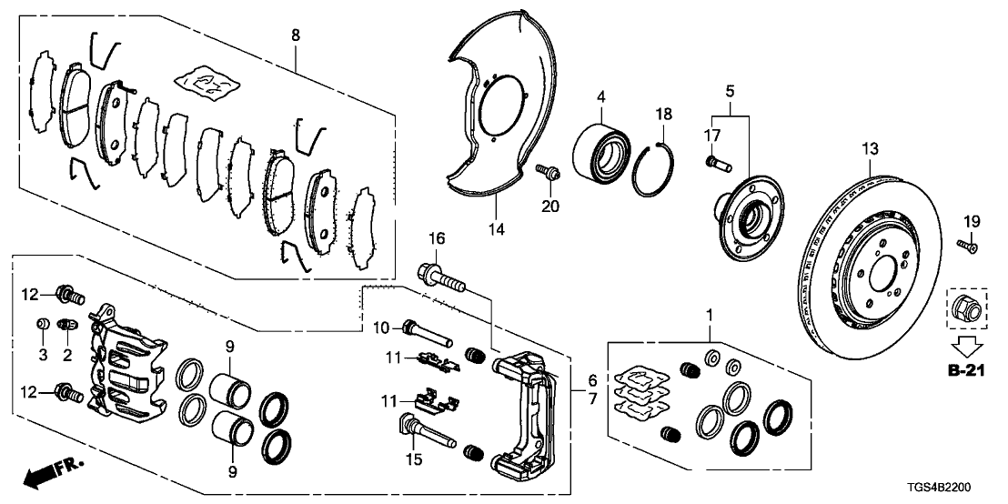 Honda 45018-TGS-A00 Front Caliper Sub-Assembly