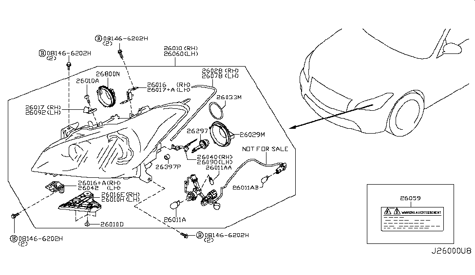 Infiniti 26066-1MA0A Bracket-Head Lamp, RH