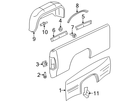 2003 Dodge Ram 3500 Fender & Components, Exterior Trim Stud Diagram for 6502780