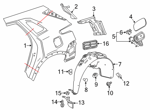 2018 Cadillac XT5 Quarter Panel & Components Tail Lamp Pocket Diagram for 23197921