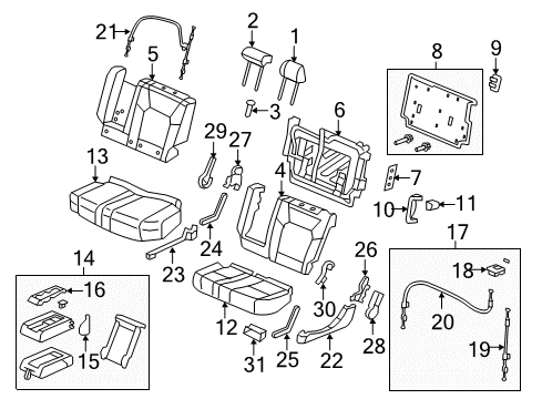 2012 Honda Pilot Second Row Seats Guide, Headrest *NH167L* (GRAPHITE BLACK) Diagram for 81143-SM4-J01ZA