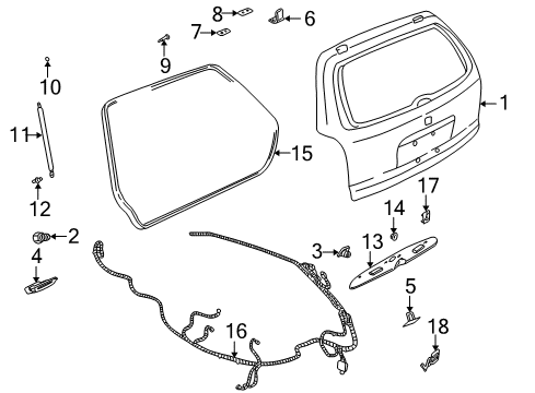 2000 Saturn LW2 Lift Gate & Hardware, Exterior Trim Strut Cylinder Diagram for 90583591