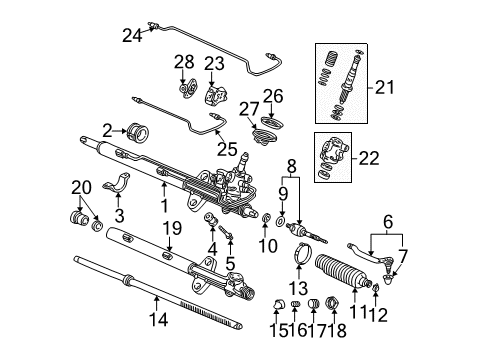 1999 Acura TL Steering Column & Wheel, Steering Gear & Linkage Valve Sub-Assembly, Steering Diagram for 53641-S0K-A01