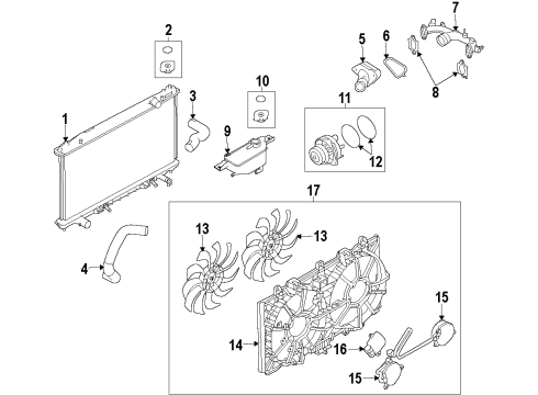 2015 Infiniti Q50 Cooling System, Radiator, Water Pump, Cooling Fan Radiator Assembly Diagram for 21460-4GB5A