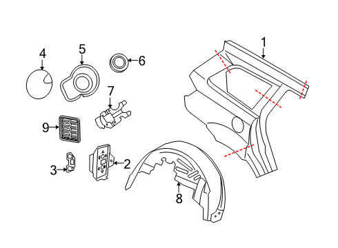 2016 Dodge Journey Quarter Panel & Components BAFFLE-Body Seal Diagram for 5178344AE