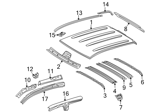 2008 Toyota Tundra Roof & Components Roof Reinforcement Diagram for 63125-0C030