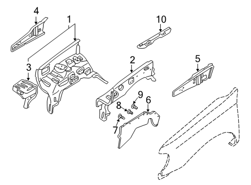 1999 Nissan Frontier Inner Components - Fender Cover-Splash, Hoodledge RH Diagram for 64836-3S510