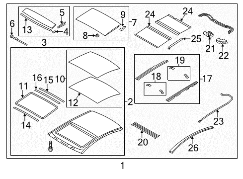 2012 Hyundai Sonata Sunroof Panoramaroof Front Glass Panel Assembly Diagram for 81620-3S000