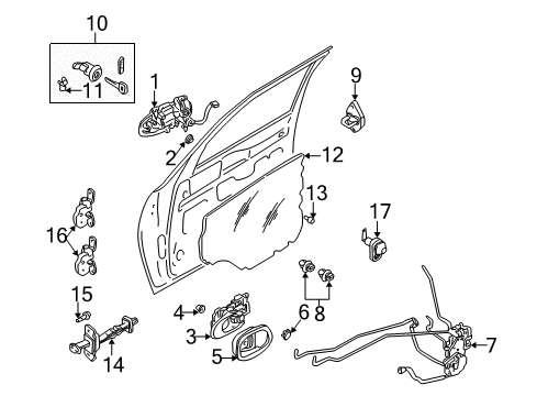 2000 Kia Spectra Switches Left Outside Door Handle Driver Side Diagram for 0K2A159410XX