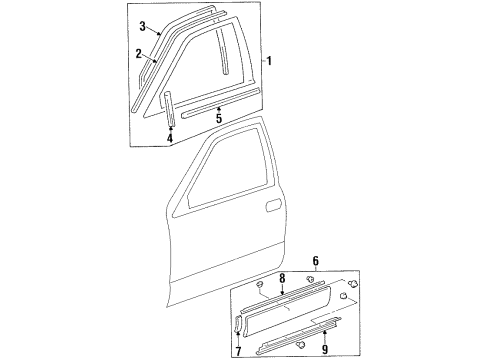 1996 Lexus LS400 Exterior Trim - Front Door Moulding Sub-Assy, Front Door Belt, RH Diagram for 75701-50031