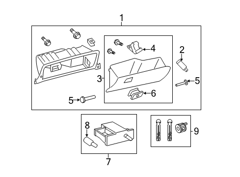 2006 Toyota Avalon Glove Box Glove Box Door Diagram for 55501-07010-A0