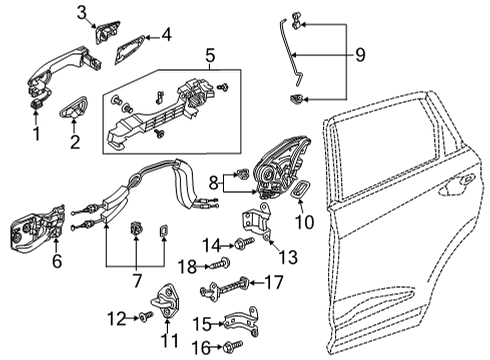 2022 Acura MDX Lock & Hardware Cable Assembly, Rear Diagram for 72674-TYA-A01