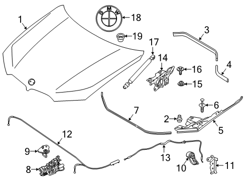 2019 BMW X5 Hood & Components Hood Diagram for 41007492375