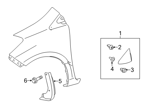 2012 Toyota Yaris Exterior Trim - Fender Corner Cover Diagram for 60117-52070