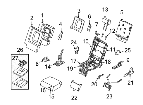 2004 Nissan Pathfinder Armada Second Row Seats Rear Seat Armrest Assembly Diagram for 88710-7S000
