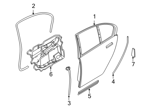 2006 BMW 750Li Rear Door Gasket, Door Joint, Bottom Rear Right Diagram for 51227011314