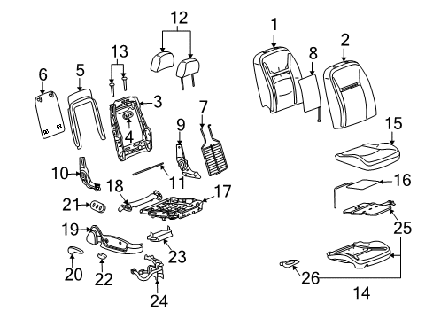 2008 Chevrolet Impala Passenger Seat Components Heater Asm, Driver Seat Cushion Diagram for 88995236