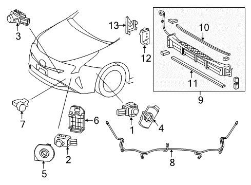 2017 Toyota Prius Automatic Temperature Controls Park Sensor Clip Diagram for 89348-58130