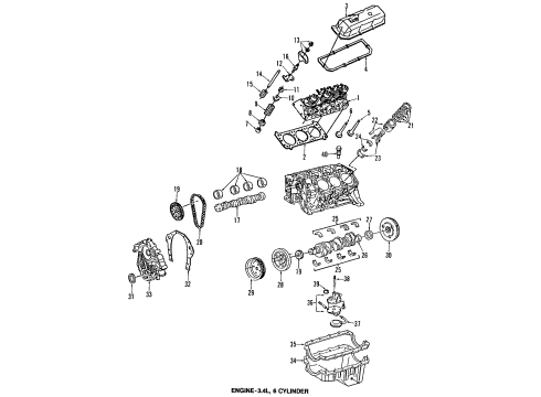 1993 Pontiac Firebird Engine Parts, Mounts, Cylinder Head & Valves, Camshaft & Timing, Oil Pan, Oil Pump, Crankshaft & Bearings, Pistons, Rings & Bearings Mount Asm-Trans Diagram for 10303747