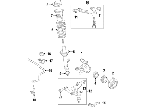 2006 Toyota Tacoma Front Suspension Components, Lower Control Arm, Upper Control Arm, Stabilizer Bar Hub Diagram for 43502-04112