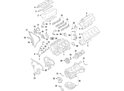 2018 Nissan Altima Engine Parts, Mounts, Cylinder Head & Valves, Camshaft & Timing, Variable Valve Timing, Oil Pan, Oil Pump, Balance Shafts, Crankshaft & Bearings, Pistons, Rings & Bearings Rear Engine Mounting Buffer Assembly Diagram for 11360-4RA0A