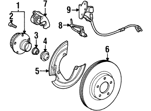 1993 Lincoln Mark VIII Front Brakes Wheel Stud Diagram for FOLY-1107-A