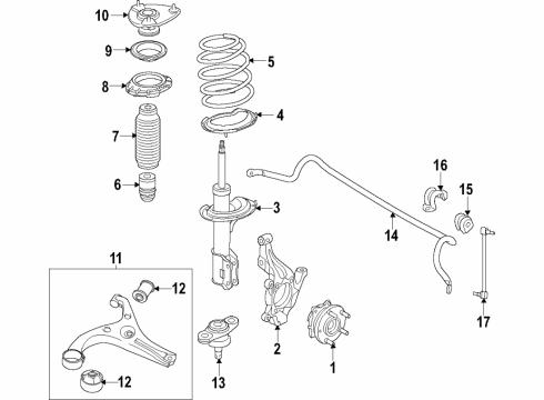 2016 Hyundai Sonata Front Suspension Components, Lower Control Arm, Stabilizer Bar Strut Assembly, Front, Right Diagram for 54660-E6850