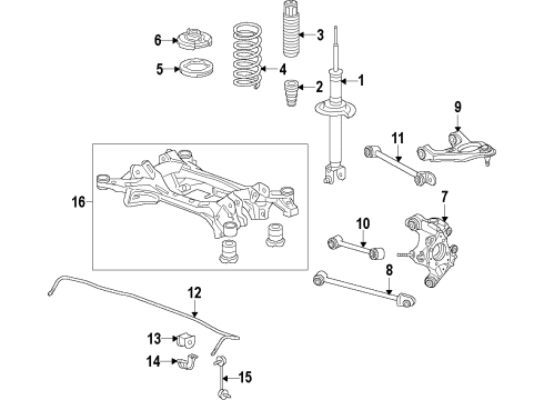 2011 Acura TSX Rear Suspension Components, Lower Control Arm, Upper Control Arm, Stabilizer Bar Rbbr, Bump Stop Rear Diagram for 52722-TK4-A01