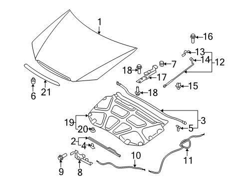 2008 Kia Spectra Hood & Components Handle Assembly-Hood Latch Diagram for 811803E00087