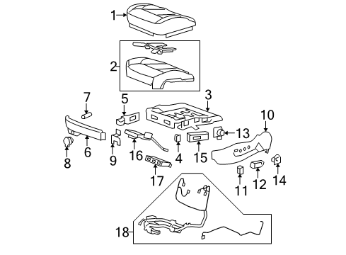 2008 Cadillac DTS Lumbar Control Seats Side Trim Diagram for 20954453