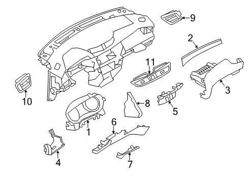2016 Nissan Rogue Cluster & Switches, Instrument Panel FINISHER Instrument, A Diagram for 68411-4BA0A