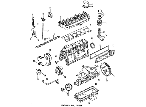 1992 Dodge W250 Engine Parts, Mounts, Cylinder Head & Valves, Camshaft & Timing, Oil Pan, Oil Pump, Crankshaft & Bearings, Pistons, Rings & Bearings Engine Camshaft Diagram for 4874491