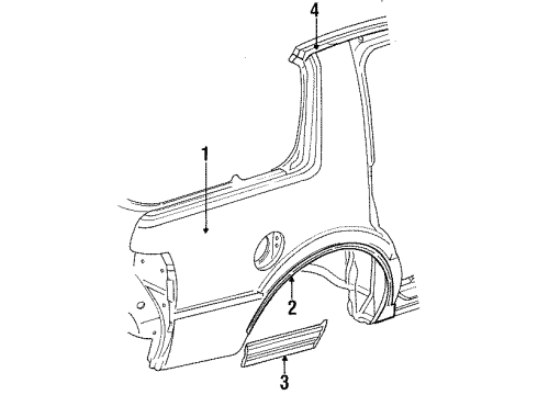 1991 Chrysler LeBaron Quarter Panel & Components, Exterior Trim Molding Quarter W/OPNG Diagram for WT11JD2
