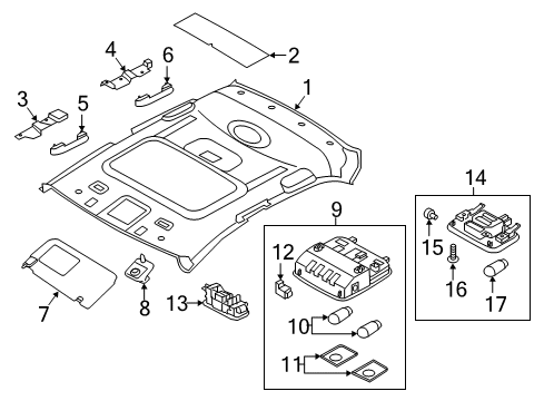 2017 Hyundai Elantra Interior Trim - Roof Overhead Console Lamp Assembly Diagram for 92800-F3000-TTX