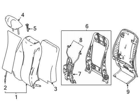 2019 Toyota Mirai Passenger Seat Components Seat Back Cover Diagram for 71401-62020-A2