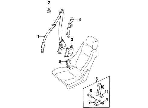 1997 Acura SLX Front Seat Belts Cushion, Tension Rod Diagram for 8-97125-312-0