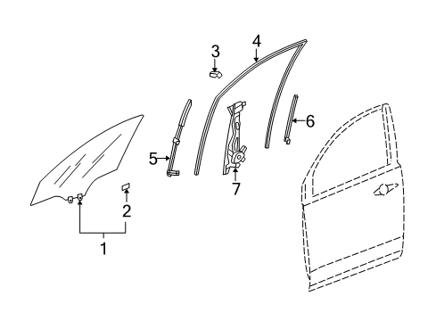 2012 Acura MDX Front Door - Glass & Hardware Glass Assembly, Right Front Door (Green) (Aptech) Diagram for 73300-STX-A00