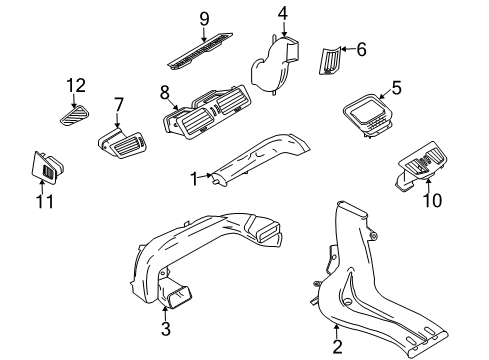 2004 BMW 760Li Air Distribution System Air Duct, Left Footwell Diagram for 64228223335