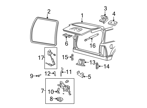 2002 Ford Explorer Glass & Hardware - Back Glass Lift Cylinder Diagram for 1L2Z-7842104-A