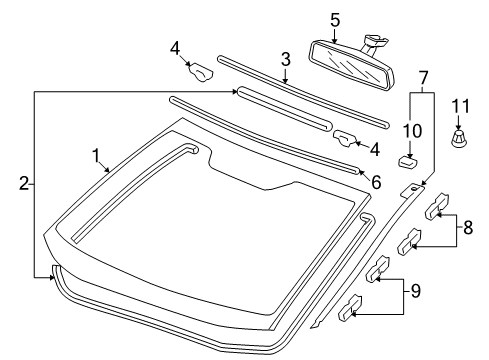 2009 Honda CR-V Windshield Glass, Reveal Moldings Clip, A FR Side Garn Diagram for 91570-SWA-305