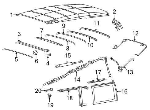 2021 Jeep Wrangler Top Cover & Components Bow-Folding Top Diagram for 68394524AA