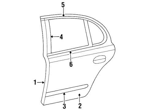 1995 Lincoln Continental Rear Door & Components, Exterior Trim Belt Weatherstrip Diagram for F5OY5425555A