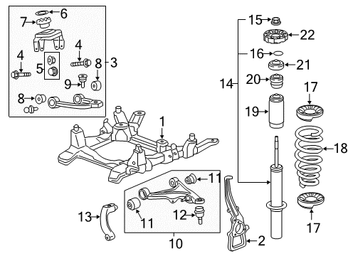 2009 Cadillac CTS Front Suspension Components, Lower Control Arm, Upper Control Arm, Ride Control, Stabilizer Bar Bumper-Front Shock Absorber Upper Diagram for 15840319