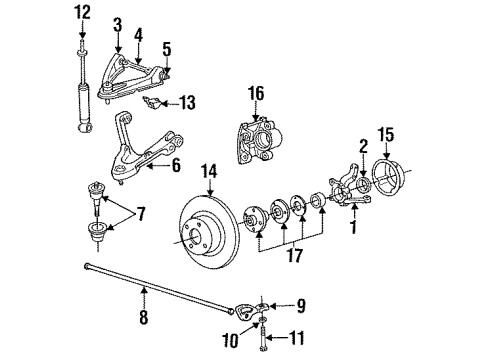1991 Dodge Dakota Front Suspension Components, Lower Control Arm, Upper Control Arm, Stabilizer Bar Part Diagram for 52038845